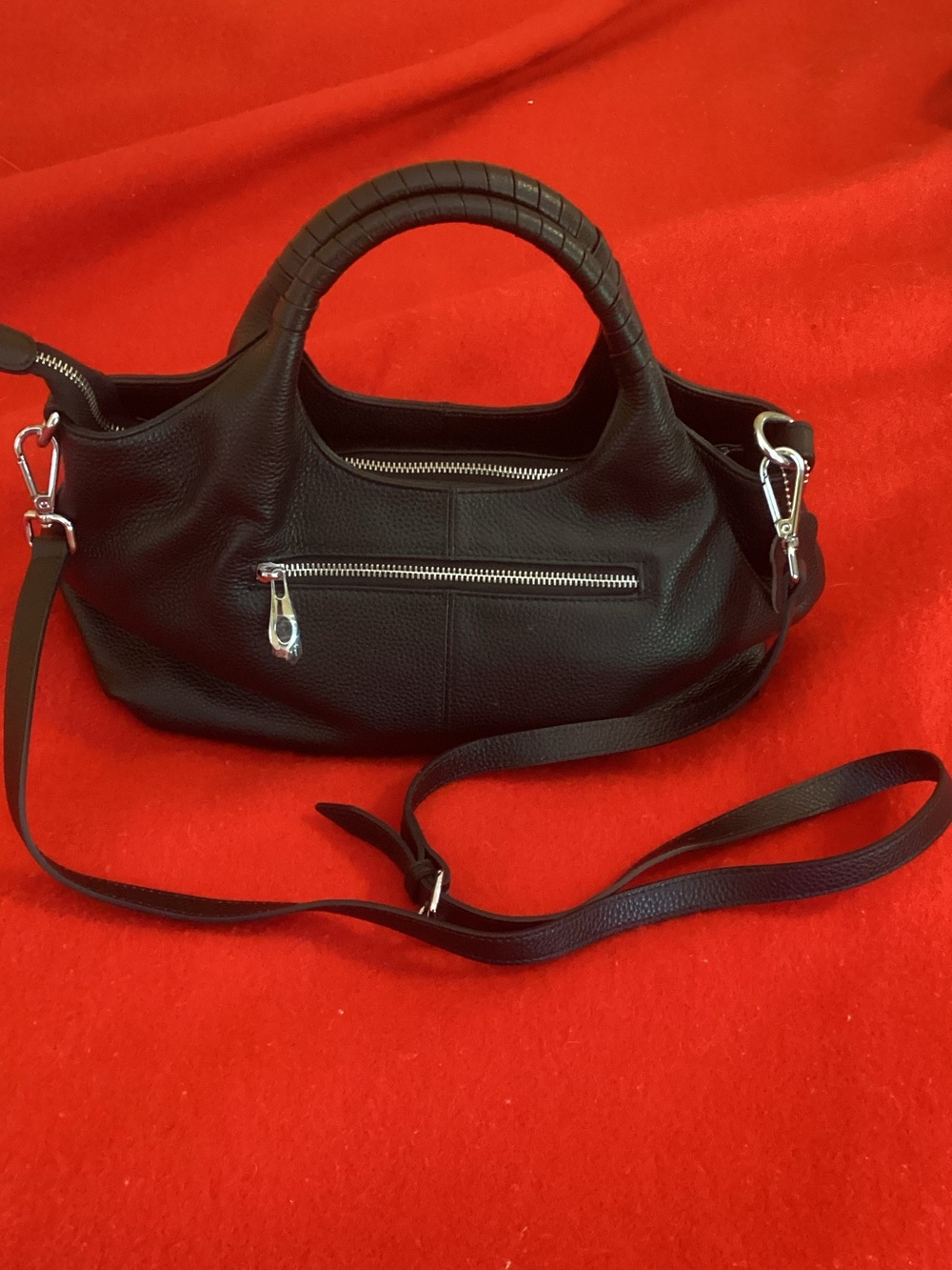 Black Leather Top-Handle Crossbody Bag